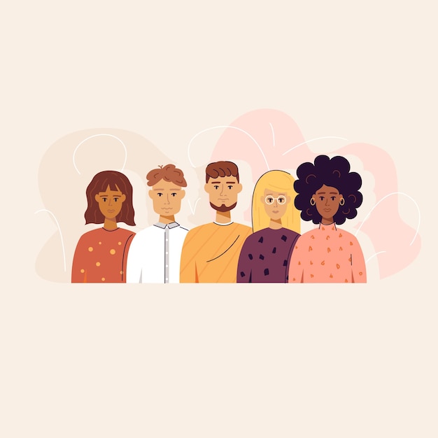 Five trendy people concept. vector illustration of portraits background.