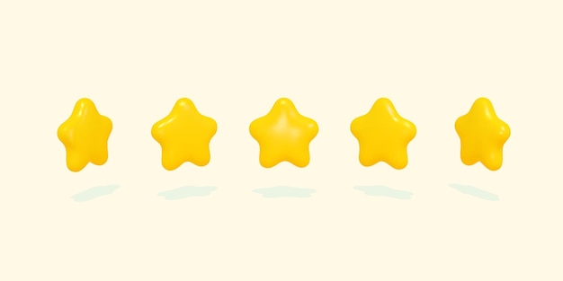 five yellow glossy stars 3d cartoon vector