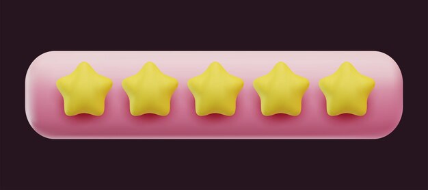 Five yellow star rating on pink bubble chat 3d