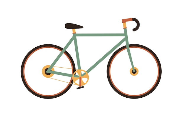 Fixed-gear city bike in vintage 1970s style. Single-speed retro road bicycle with chain, frame and cog wheel. Urban racer. Flat vector illustration of fixie cycle isolated on white background.