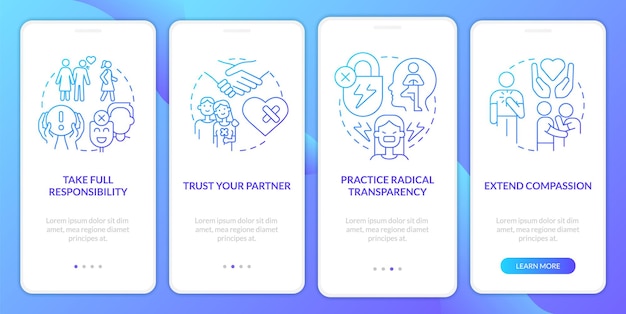 Fixing struggling relationship blue gradient onboarding mobile app screen