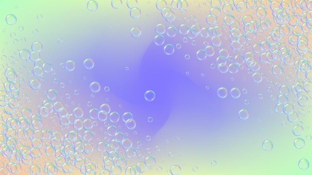 Fizz achtergrond met shampoo schuim en zeepbellen. 3d-vector illustratie sjabloon. levendige spray en plons. realistisch waterkader en rand. regenboog kleurrijke vloeibare bruis.