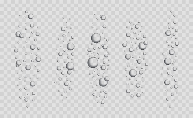 Fizzing air bubbles underwater on transparent background Realistic water bubbles