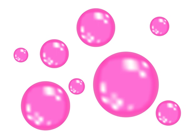 Vector fizzing air or water pink bubbles isolated on white