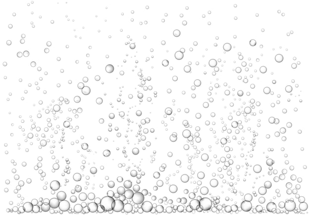 Vettore effetto acqua frizzante bolle d'aria trasparenti in aumento liquido bollente con flusso di vapore illustrazione di sfondo vettoriale bevanda frizzante della bolla d'aria goccia