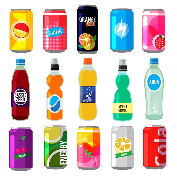 Vector fizzy drinks in glass bottles.