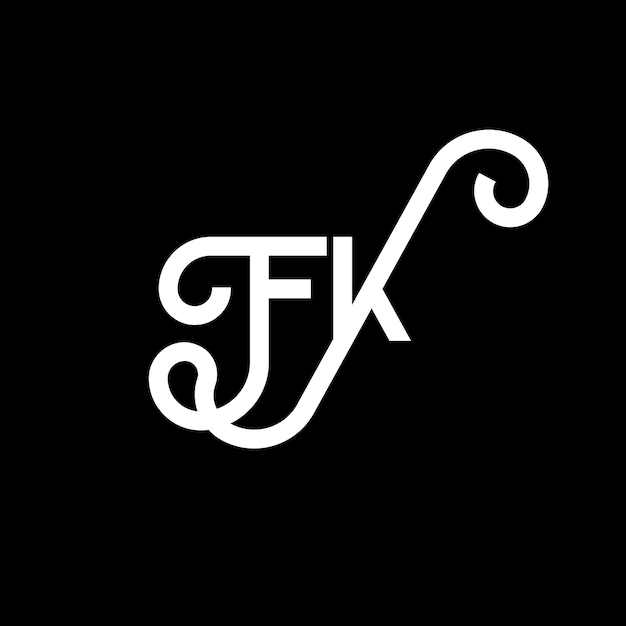 黒い背景に FK 文字のロゴデザイン FK クリエイティブイニシャル 文字ロゴコンセプト FK 字母デザイン FK 白い文字ロゴデザイン