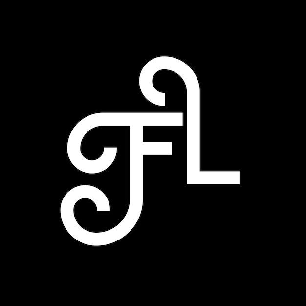 Vettore design del logo con lettere su sfondo nero fl iniziali creative fl concetto del logo letterale fl design delle lettere fl design di lettere bianche su fondo nero f l f l logo