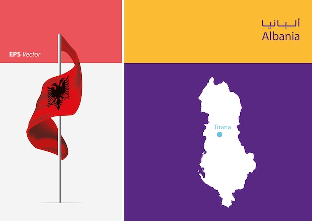 Vector flag of albania on white background with map