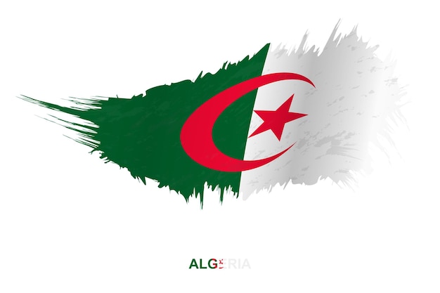 Flag of algeria in grunge style with waving effect, vector grunge brush stroke flag.