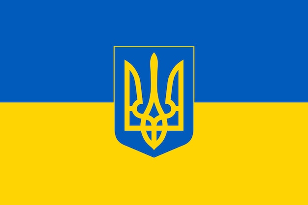 Вектор Флаг и герб украины сине-желтый флаг украины с гербом в виде трезубца