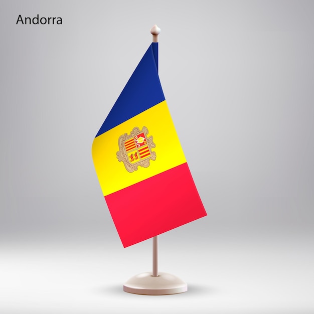 Vettore bandiera di andorra appesa su un supporto per bandiere