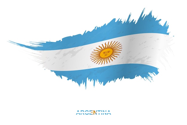 Flag of Argentina in grunge style with waving effect, vector grunge brush stroke flag.