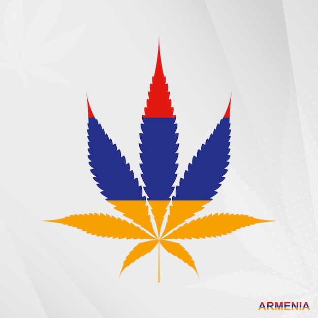 Bandiera dell'armenia a forma di foglia di marijuana. il concetto di legalizzazione cannabis in armenia.