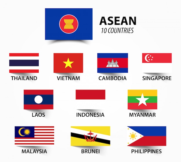 ASEANの国旗と会員。