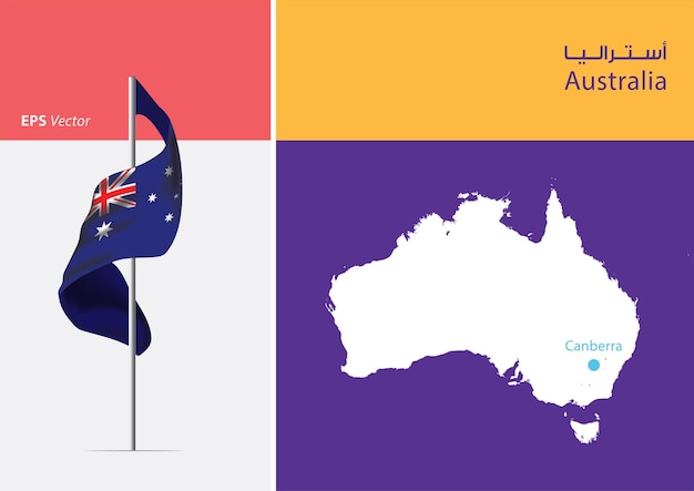 Flag of Australia on white background with map