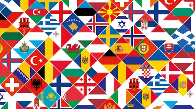 Flag background of european countries for football competition vector flag set