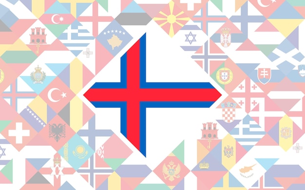 Vettore sfondo della bandiera dei paesi europei con la grande bandiera delle isole faroe al centro per la competizione calcistica.