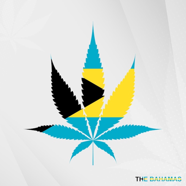 Flag of The Bahamas in Marijuana leaf shape. The concept of legalization Cannabis in The Bahamas.