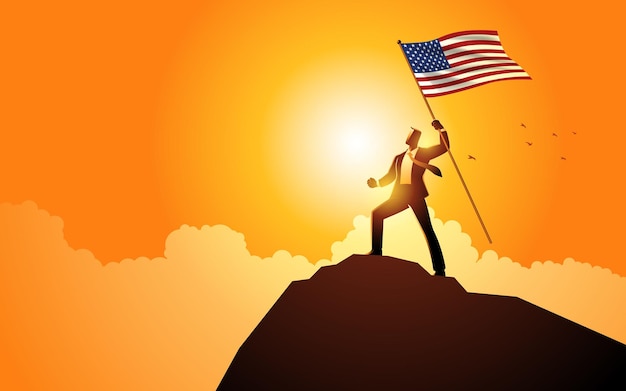 Vector flag bearer businessman sunrise glory usa