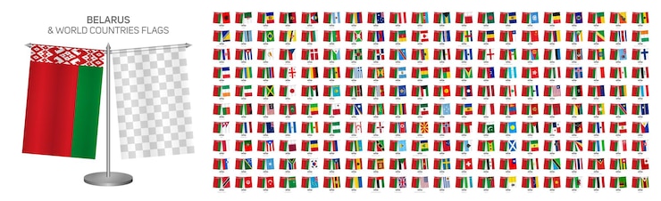 Vector flag of belarus world countries set belarus flag mockup vector illustration