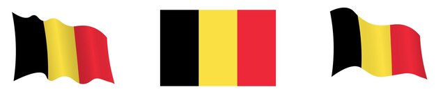 Flag Belgium in static position and in motion developing in wind in exact colors and sizes on white background