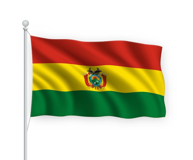 flag Bolivia on flagpole Isolated on white