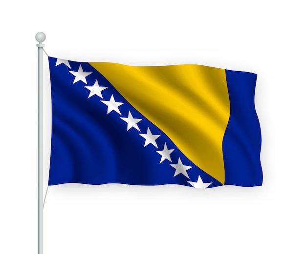 flag Bosnia on flagpole Isolated on white