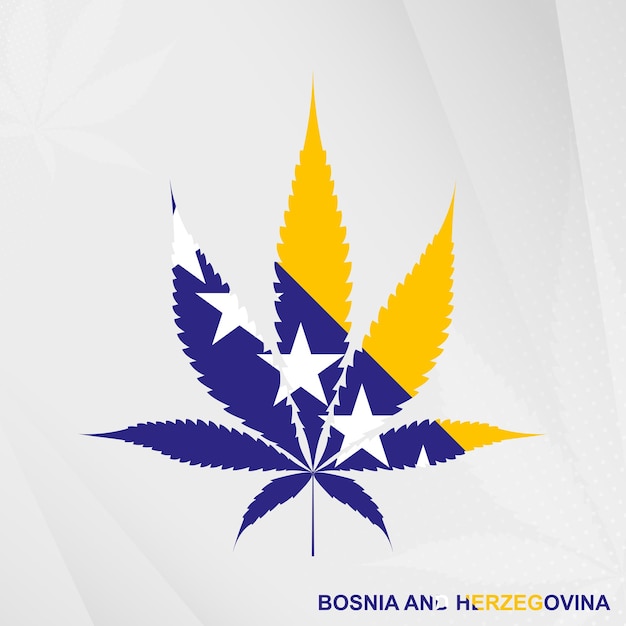 Vector flag of bosnia and herzegovina in marijuana leaf shape. the concept of legalization cannabis in bosnia and herzegovina.