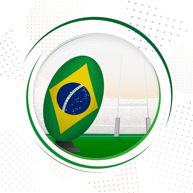 Flag of Brazil on rugby ball Round rugby icon with flag of Brazil