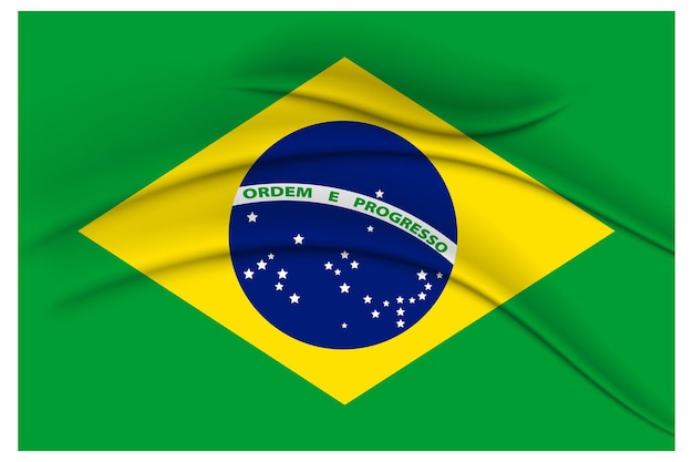 Vector flag of brazil. silk effect with pleats. illustration, vector