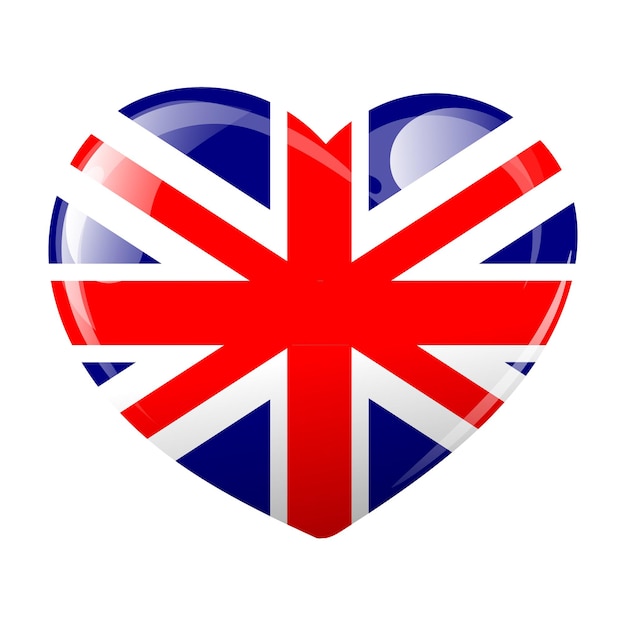 Flag of britain in the shape of a heart heart with uk flag 3d illustration vector