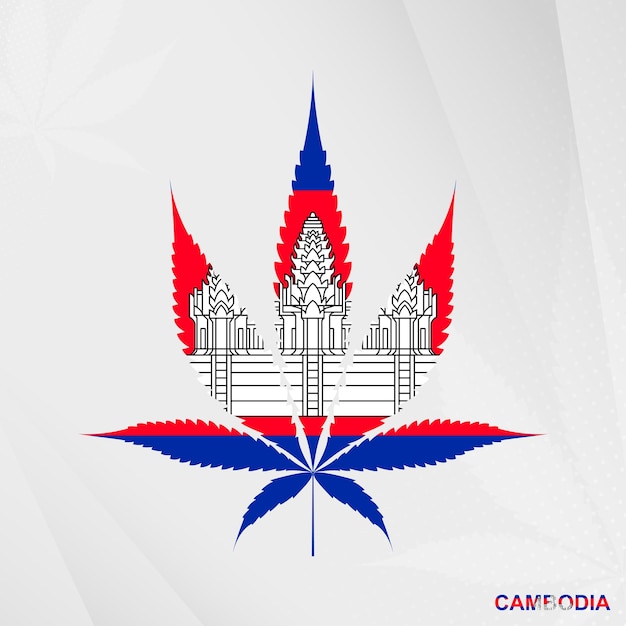 Bandiera della cambogia a forma di foglia di marijuana il concetto di legalizzazione della cannabis in cambogia