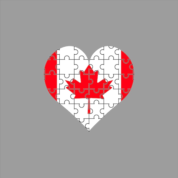 Flag of canada on the heart of the puzzle on gray background