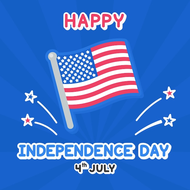 Bandiera per celebrare il giorno dell'indipendenza americana o il memoriale kawaii doodle piatto illustrazione vettoriale