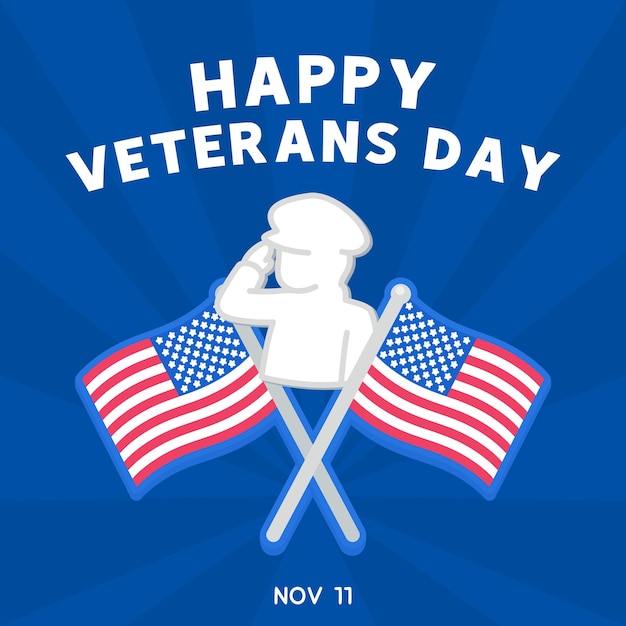 Flag in celebration for thank you veterans day kawaii doodle flat vector illustration premium vector