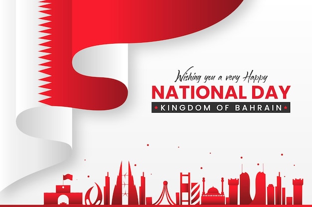 Bandiera e skyline della città del bahrain. festa nazionale del bahrain. 16 dicembre.