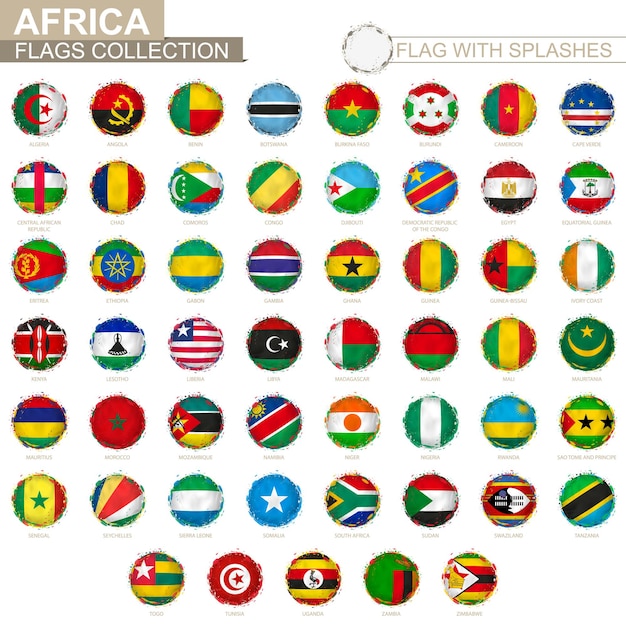 Vector flag collection of africa round grunge flag with splashes