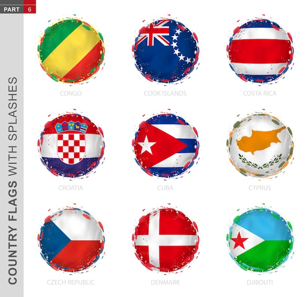 Vector flag collection round grunge flag with splashes 9 vector flags