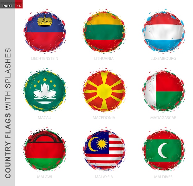 Flag collection round grunge flag with splashes 9 vector flags