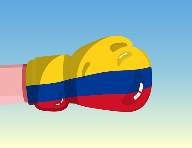 Flag of colombia on boxing glove confrontation between countries with competitive power