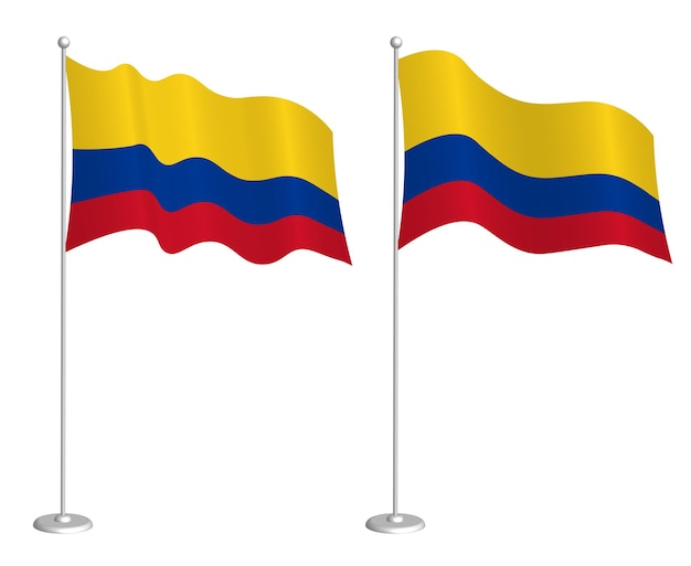 Flag of Colombia on flagpole waving in the wind Holiday design element Checkpoint for map symbols Isolated vector on white background