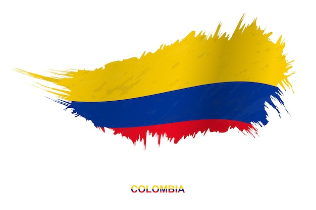 Vector flag of colombia in grunge style with waving effect, vector grunge brush stroke flag.