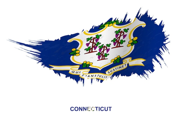 Flag of connecticut state in grunge style with waving effect, vector grunge brush stroke flag.