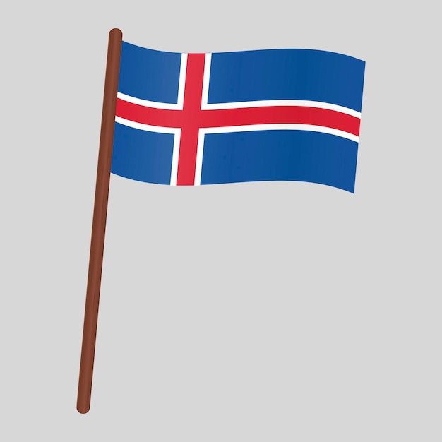 アイスランドの国旗。旗竿に旗。ベクトル図