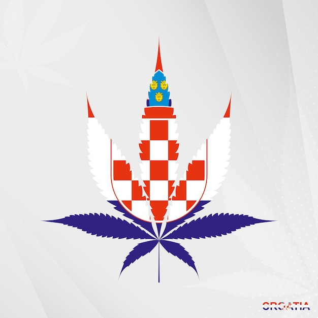 Flag of Croatia in Marijuana leaf shape. The concept of legalization Cannabis in Croatia.