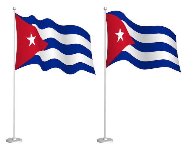 flag of Cuba on flagpole waving in wind Holiday design element Checkpoint for map symbols Isolated vector on white background