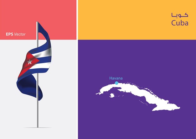 Vector flag of cuba on white background with map