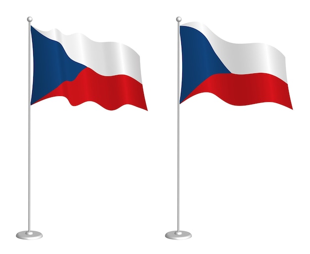 Vector flag of czech republic on flagpole waving in the wind holiday design element checkpoint for map symbols isolated vector on white background