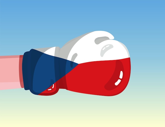 Vector flag of czechia on boxing glove confrontation between countries with competitive power